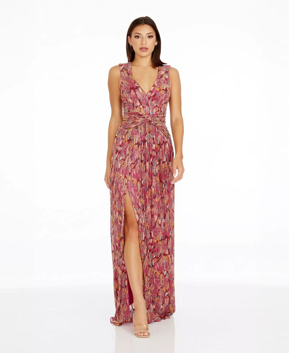 Dress the Population Leanna Front Knot Gown Dress Bright Fuchsia Size S NWT